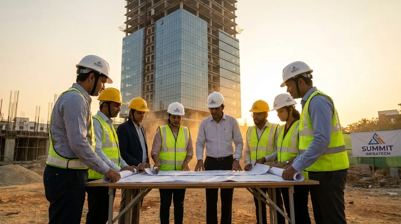 Construction team discussing project plans
